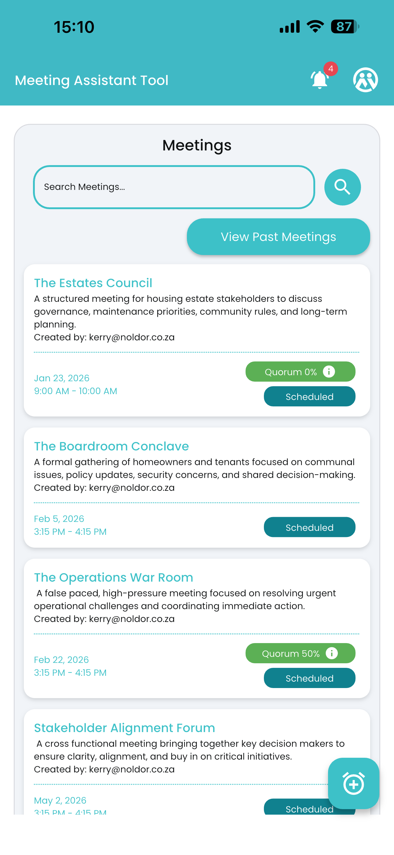 Meetings Screen